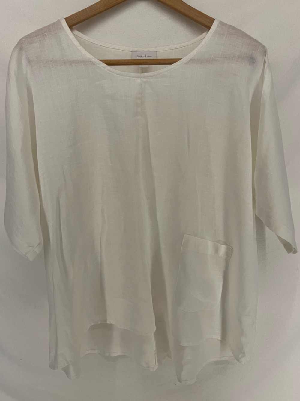 Pure Jill 100% Linen Women’s White Short Sleeve Tunic Top Sz M Lagenlook Beachy